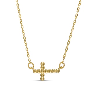 Sideways Diamond-Cut Bead Cross Necklace in 10K Gold - 17"