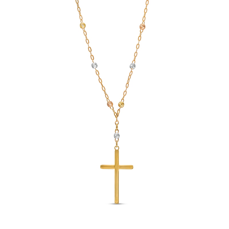 Cross and Brilliance Bead Station "Y" Necklace in 10K Tri-Tone Gold - 17"|Peoples Jewellers