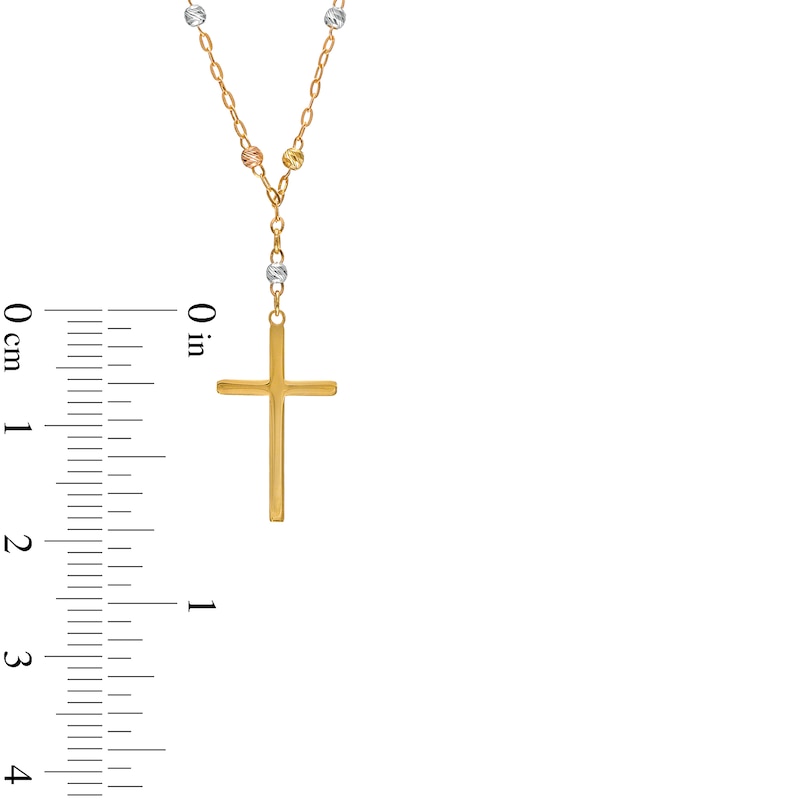 Cross and Brilliance Bead Station "Y" Necklace in 10K Tri-Tone Gold - 17"|Peoples Jewellers