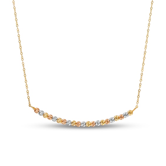 Diamond-Cut Bead Alternating Curved Bar Necklace in 14K Tri-Tone Gold - 17"