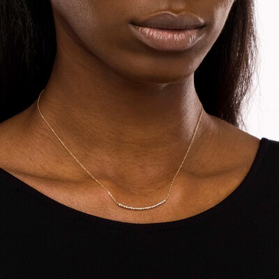 Diamond-Cut Bead Alternating Curved Bar Necklace in 14K Tri-Tone Gold - 17"