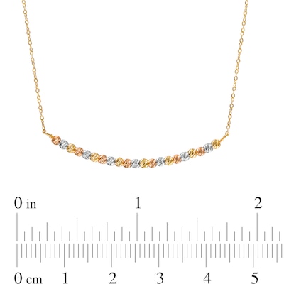 Diamond-Cut Bead Alternating Curved Bar Necklace in 14K Tri-Tone Gold - 17"