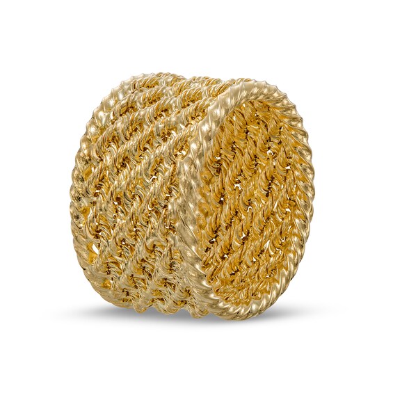 Multi-Row Rope Chain with Twist Ribbon Border Ring in 10K Gold - Size 7