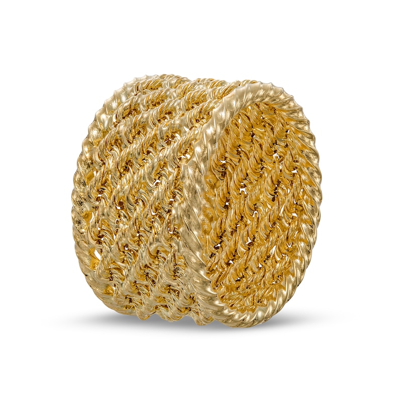 Multi-Row Rope Chain with Twist Ribbon Border Ring in 10K Gold - Size 7|Peoples Jewellers