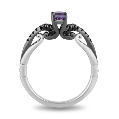 Enchanted Disney Villains Ursula Amethyst and 0.23 CT. T.W. Black Diamond Promise Ring in Sterling Silver