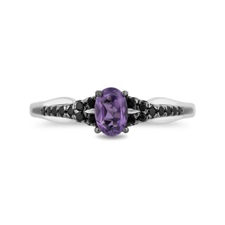 Enchanted Disney Villains Ursula Amethyst and 0.23 CT. T.W. Black Diamond Promise Ring in Sterling Silver