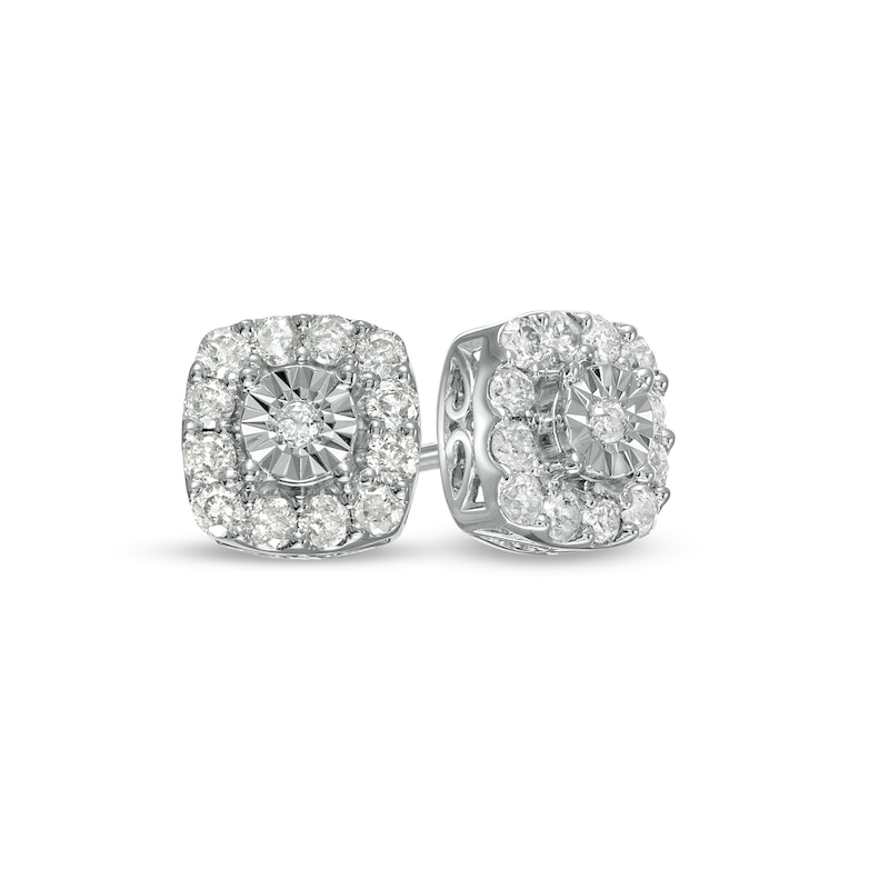 0.52 CT. T.W. Diamond Cushion-Shaped Frame Stud Earrings in Sterling Silver|Peoples Jewellers