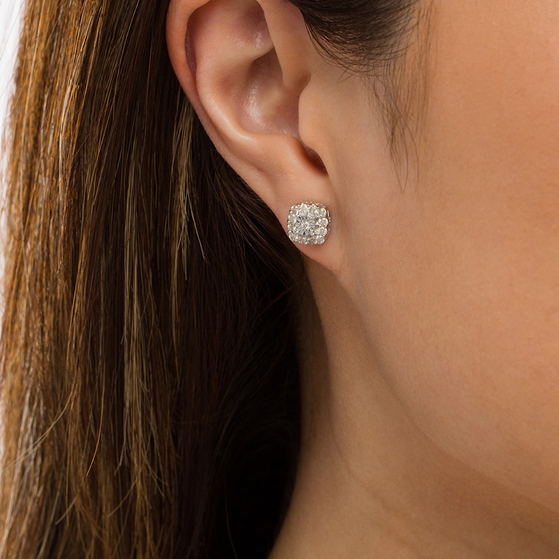 0.52 CT. T.W. Diamond Cushion-Shaped Frame Stud Earrings in Sterling Silver