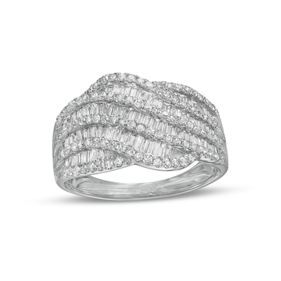 1.03 CT. T.W. Diamond Multi-Row Wave Ring in 10K White Gold