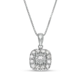 0.50 CT. T.W. Diamond Cushion-Shaped Frame Pendant in Sterling Silver