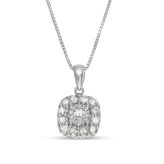 0.50 CT. T.W. Diamond Cushion-Shaped Frame Pendant in Sterling Silver