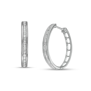 0.50 CT. T.W. Baguette Diamond Hoop Earrings in Sterling Silver