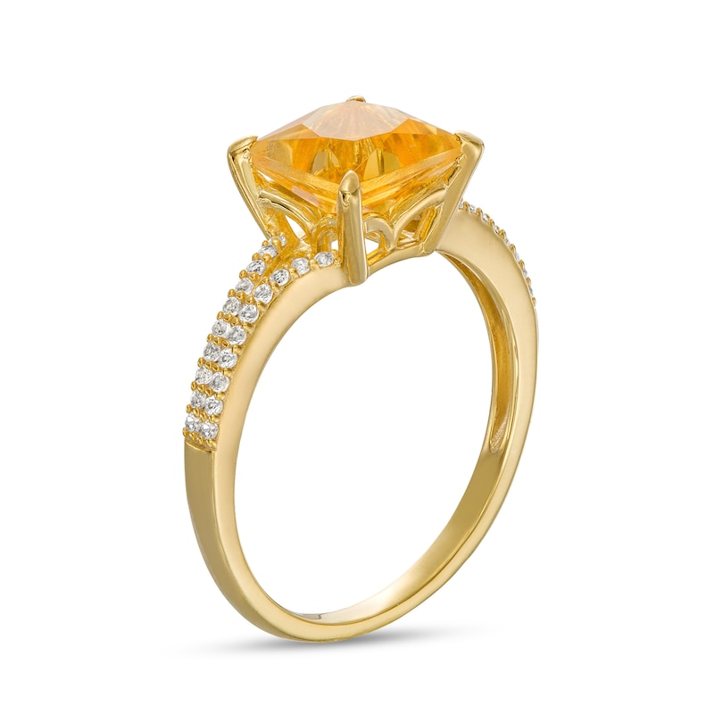 7.0mm Princess-Cut Citrine and White Lab-Created Sapphire Split Shank Ring in 10K Gold