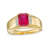 Men's Emerald-Cut Lab-Created Ruby and Diamond Accent Collar Bevelled Edge Ring in 10K Gold