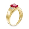 Men's Emerald-Cut Lab-Created Ruby and Diamond Accent Collar Bevelled Edge Ring in 10K Gold