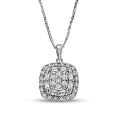 0.50 CT. T.W. Composite Cushion-Shaped Diamond Pendant in 10K White Gold