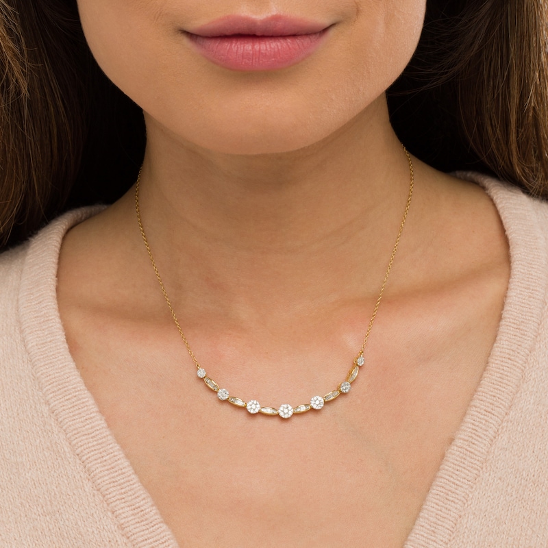 1.00 CT. T.W. Diamond Alternating Necklace in 10K Gold|Peoples Jewellers