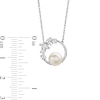 Freshwater Cultured Pearl and Multi-Shape White Lab-Created Sapphire Scatter Open Circle Necklace in Sterling Silver