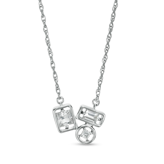 Multi-Shape White Lab-Created Sapphire Trio Cluster Necklace in Sterling Silver