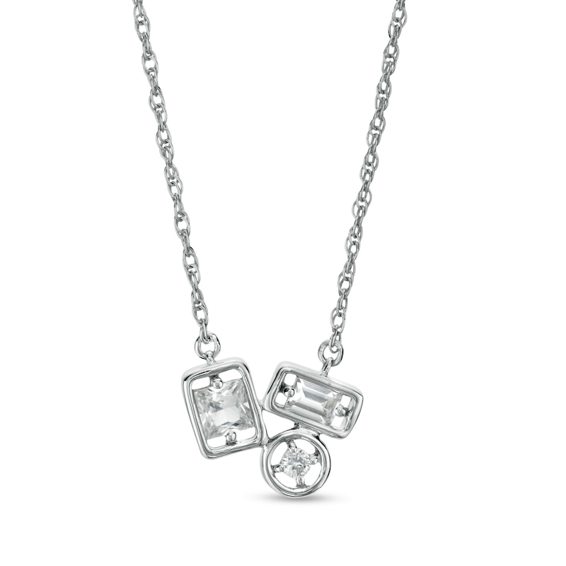 Multi-Shape White Lab-Created Sapphire Trio Cluster Necklace in Sterling Silver|Peoples Jewellers