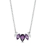 Pear-Shaped and Marquise Amethyst and White Lab-Created Sapphire Graduated Five Stone Curved Necklace in Sterling Silver