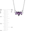 Pear-Shaped and Marquise Amethyst and White Lab-Created Sapphire Graduated Five Stone Curved Necklace in Sterling Silver