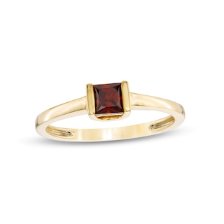 4.0mm Princess-Cut Garnet Solitaire Channel-Set Ring in 10K Gold