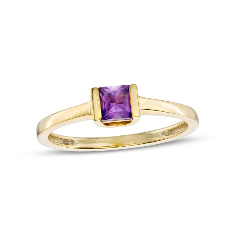 4.0mm Princess-Cut Amethyst Solitaire Channel-Set Ring in 10K Gold