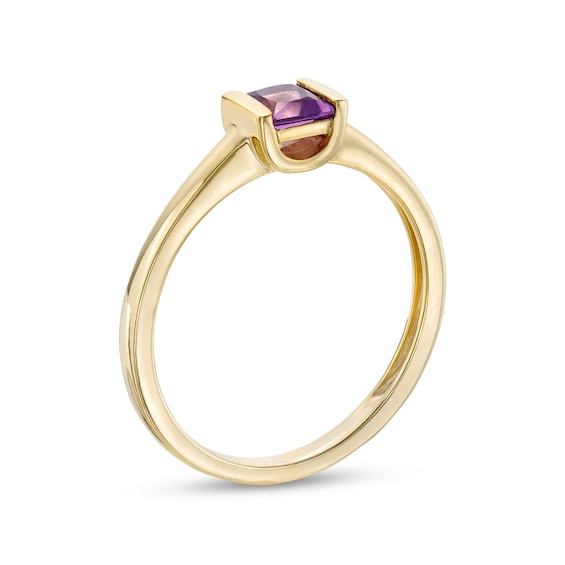 4.0mm Princess-Cut Amethyst Solitaire Channel-Set Ring in 10K Gold