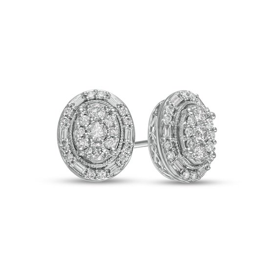 CT. T.W. Composite Oval Diamond Frame Vintage-Style Stud Earrings in 10K White Gold