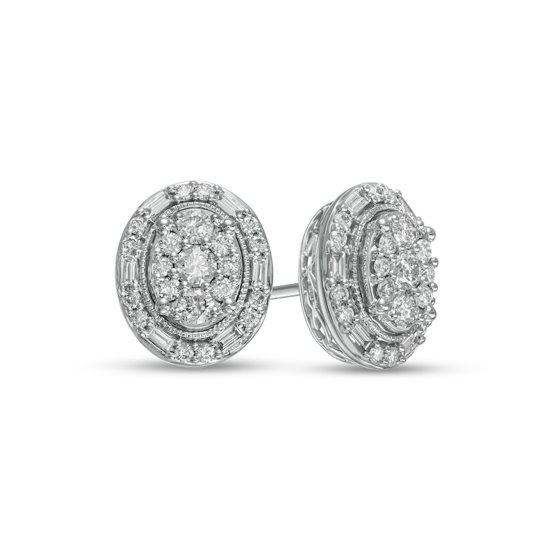 CT. T.W. Composite Oval Diamond Frame Vintage-Style Stud Earrings in 10K White Gold|Peoples Jewellers