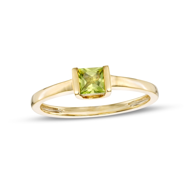 4.0mm Princess-Cut Peridot Solitaire Channel-Set Ring in 10K Gold