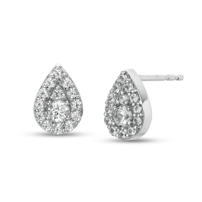 Pear-Shaped Composite White Lab-Created Sapphire Teardrop Stud Earrings in Sterling Silver