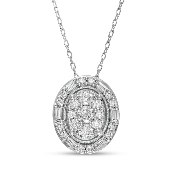 1.00 CT. T.W. Composite Oval Diamond Frame Vintage-Style Pendant in 10K White Gold