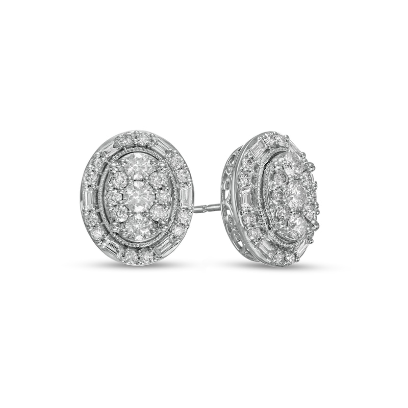 Main Image 1 of 1.00 CT. T.W. Composite Oval Diamond Frame Vintage-Style Stud Earrings in 10K White Gold