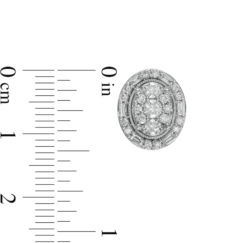 Main Image 3 of 1.00 CT. T.W. Composite Oval Diamond Frame Vintage-Style Stud Earrings in 10K White Gold