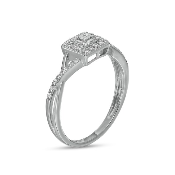 0.10 CT. T.W. Composite Cushion-Shaped Diamond Twist Shank Promise Ring in 10K White Gold