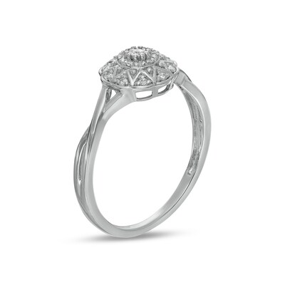 0.10 CT. T.W. Composite Diamond Flower Frame Twist Shank Promise Ring in 10K White Gold