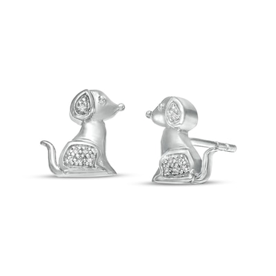 Diamond Accent Dog Stud Earrings in Sterling Silver