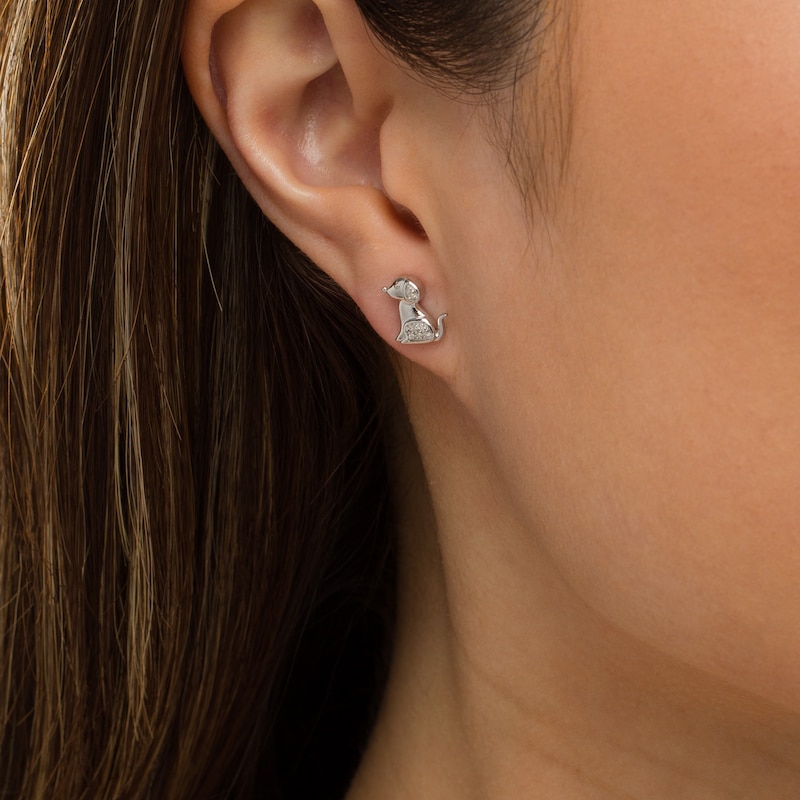 Diamond Accent Dog Stud Earrings in Sterling Silver|Peoples Jewellers