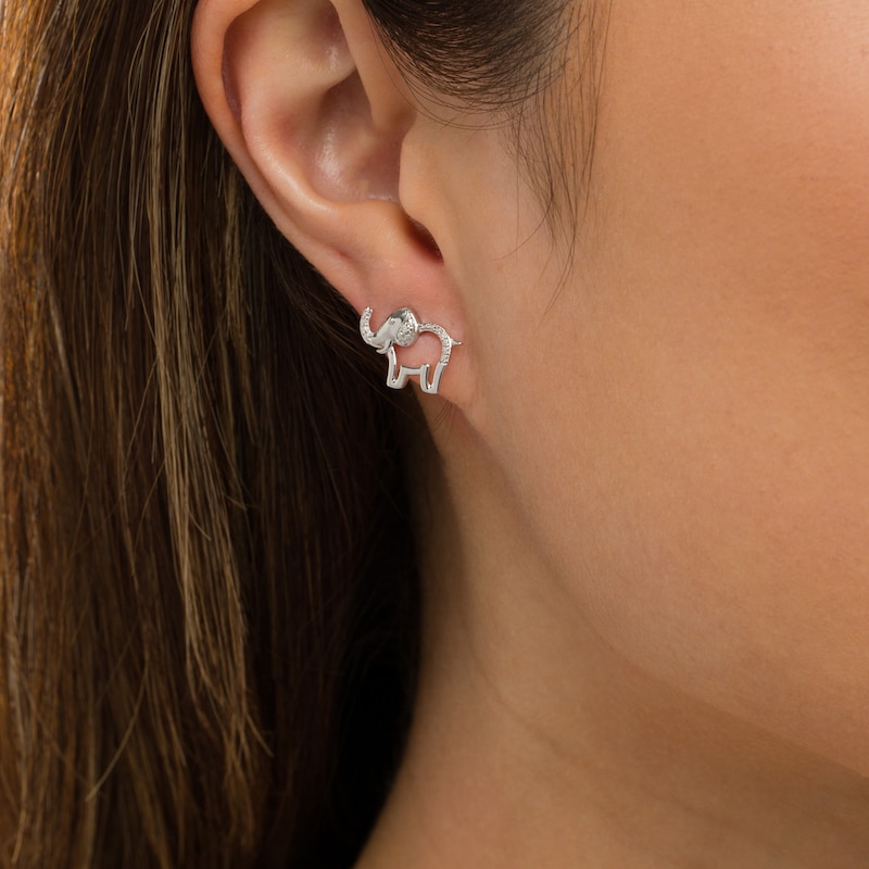 Diamond Accent Elephant Stud Earrings in Sterling Silver|Peoples Jewellers