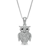 Black Enhanced and White Diamond Accent Owl Pendant in Sterling Silver