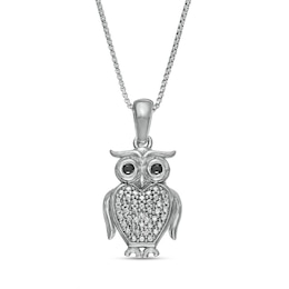 Black Enhanced and White Diamond Accent Owl Pendant in Sterling Silver