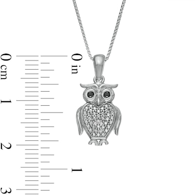 Black Enhanced and White Diamond Accent Owl Pendant in Sterling Silver