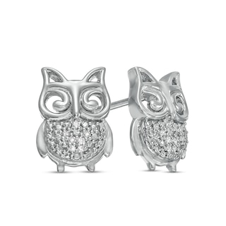 Diamond Accent Owl Stud Earrings in Sterling Silver