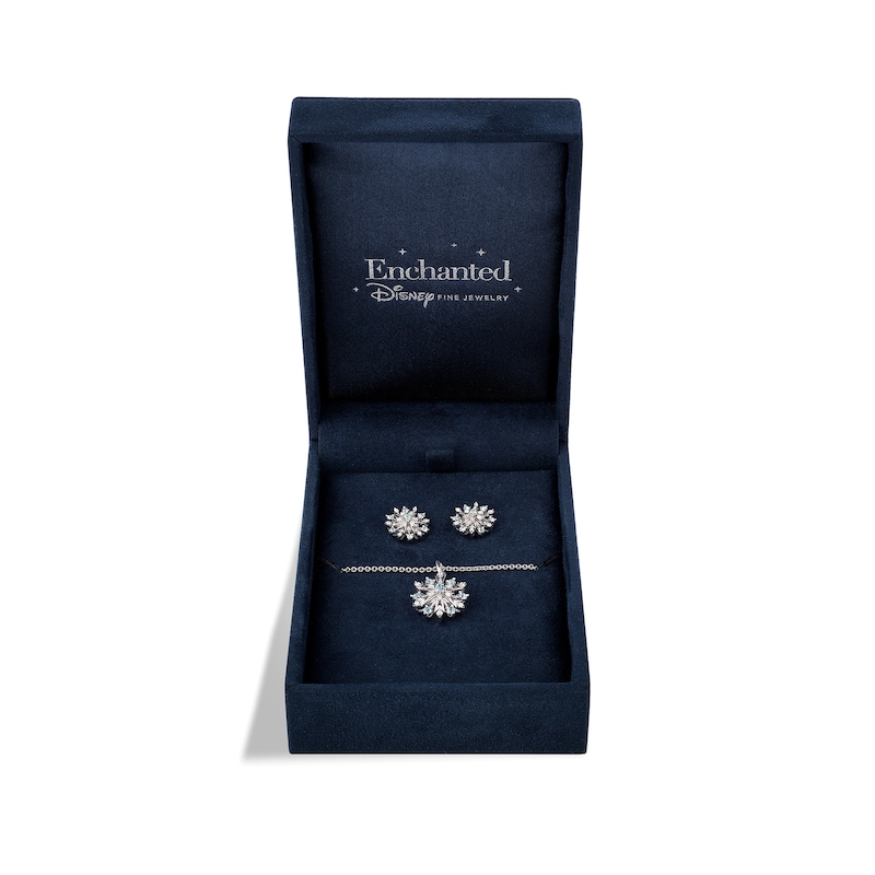 Enchanted Disney Elsa Swiss Blue Topaz and 0.147 CT. T.W. Diamond Snowflake Pendant and Earrings Set in Sterling Silver|Peoples Jewellers