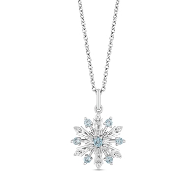 Enchanted Disney Elsa Swiss Blue Topaz and 0.147 CT. T.W. Diamond Snowflake Pendant and Earrings Set in Sterling Silver