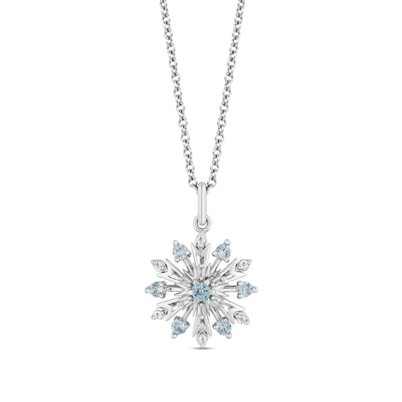 Enchanted Disney Elsa Swiss Blue Topaz and 0.147 CT. T.W. Diamond Snowflake Pendant and Earrings Set in Sterling Silver