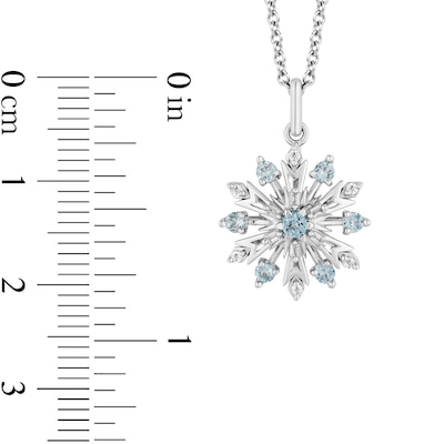 Enchanted Disney Elsa Swiss Blue Topaz and 0.147 CT. T.W. Diamond Snowflake Pendant and Earrings Set in Sterling Silver