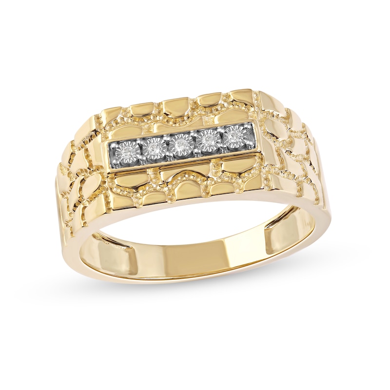 Men's Diamond Accent Five Stone Rectangle Nugget Wedding Band in 10K Gold|Peoples Jewellers